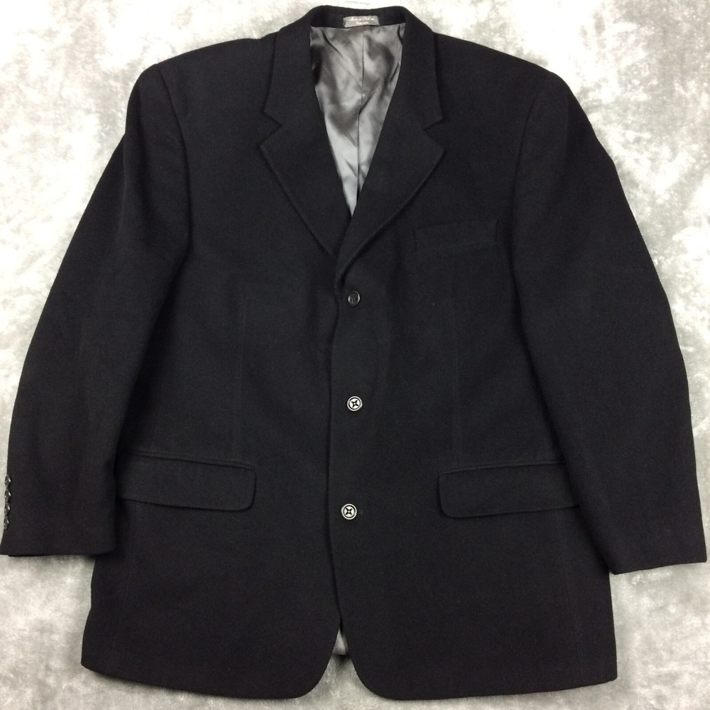 Sanford Bryant Mens Blazer Angora Wool Sport Coat Solid Black Three Button 46R
